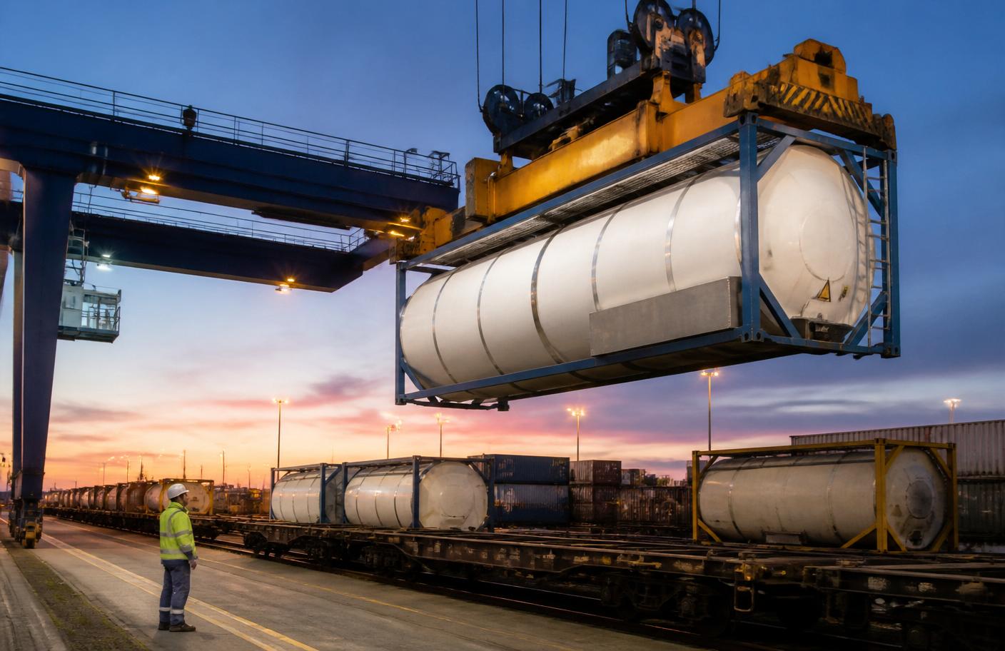 ISO tank container on rail wagon